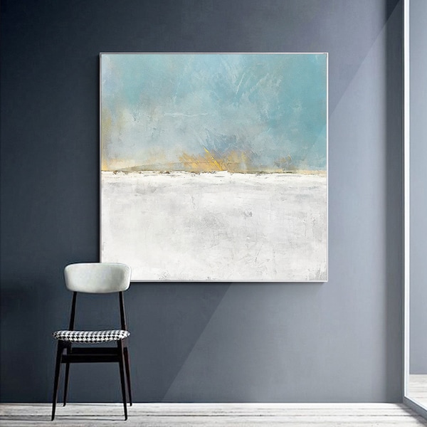 Abstract baby blue sky landscape painting downloadable, blue and white oil painting, Acrylic painting, large wall art, Coastal Landscape