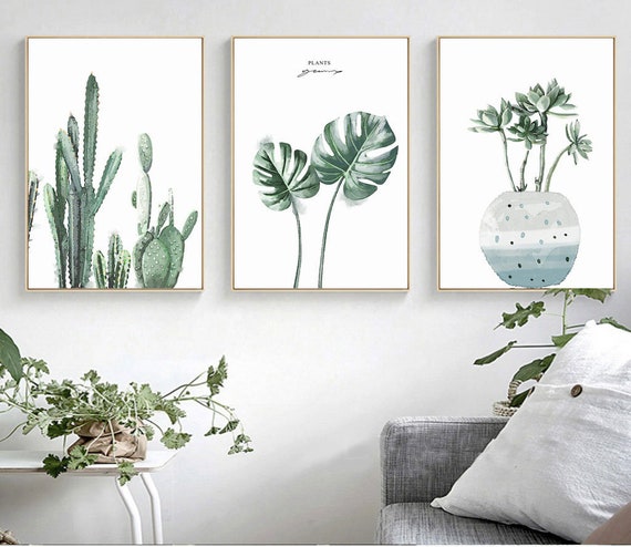 3 sets of Watercolor Green Plants 200 DPI Download for print, Cactus Leaves Succulents printable art, home wall decor, cactus decor, leaf
