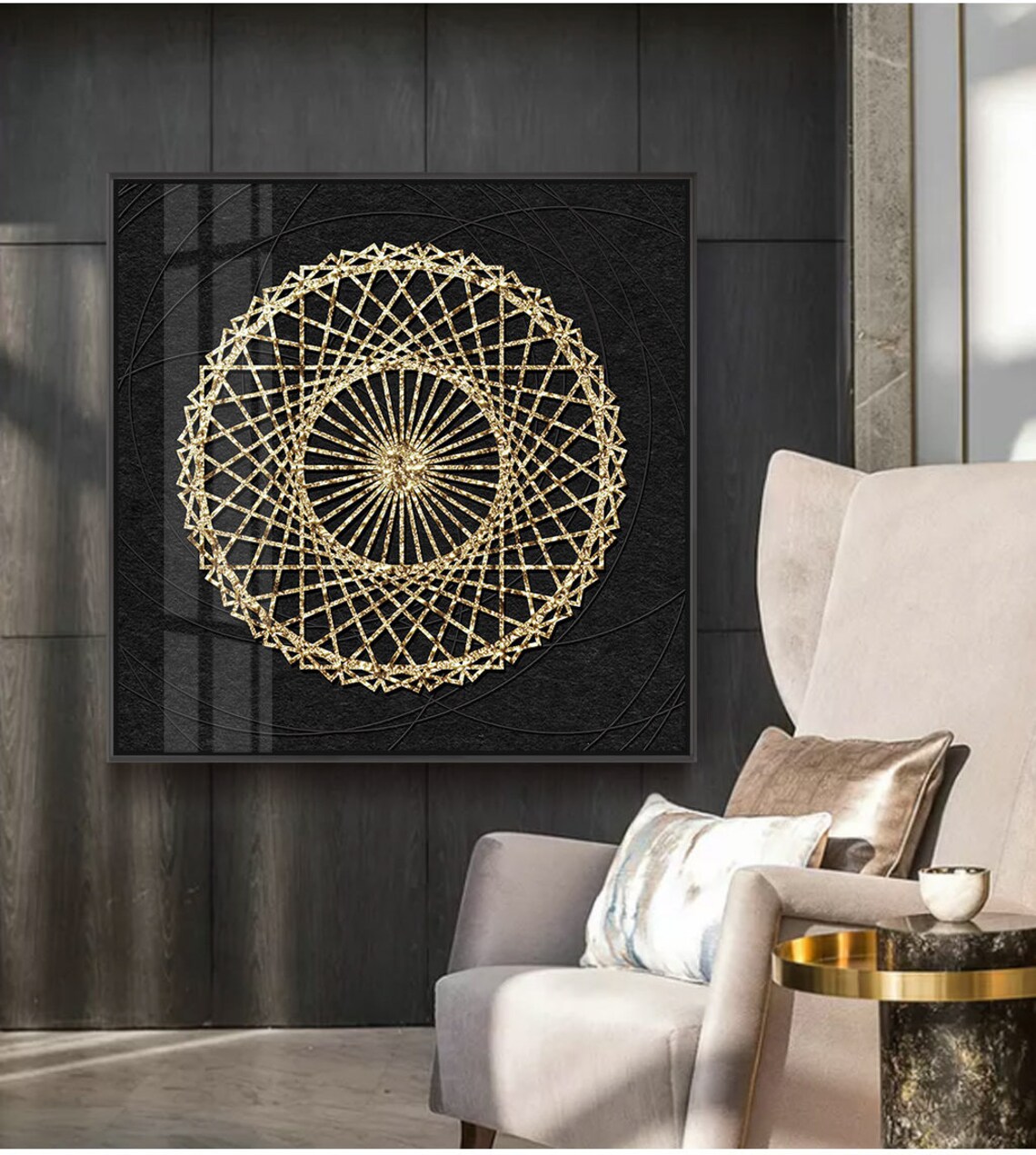 Square Wall Art Print Monochrome Elegant Circular Pattern in Etsy