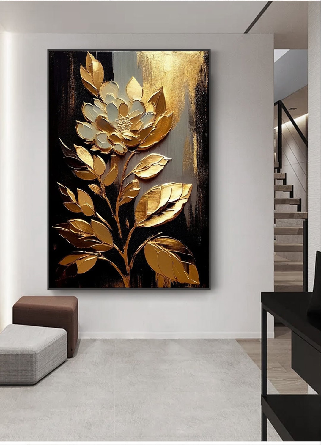 Golden Flower Wall Art Printable, Golden Petals of Luxury, Exquisite