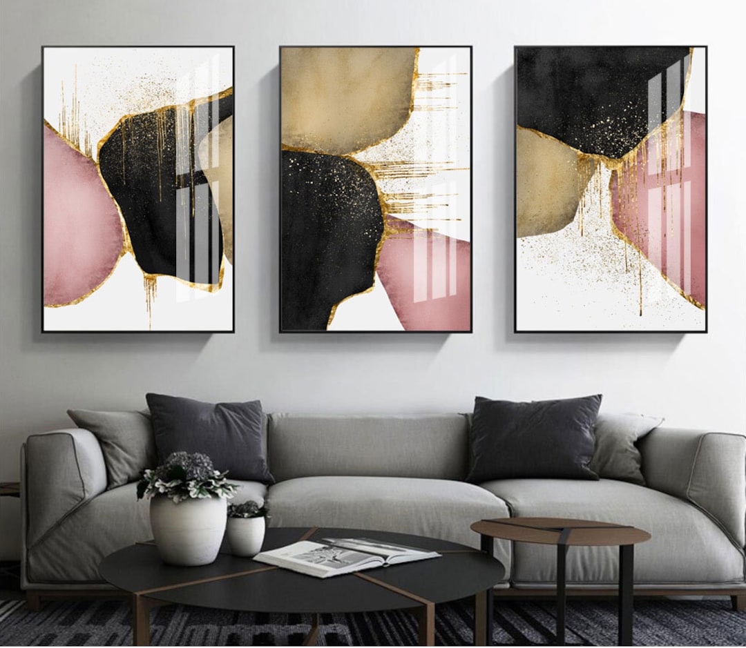 Abstract Black Gold Glitter Printable Wall Art, Brown and Pink Wall Art ...