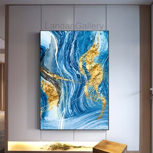 Ocean Blue Gold Marble Style, Luxurious wall art, Texture Light Luxury home decor, Printable Digital