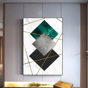 Marble background Gold Line print, wall art home decor, Geometry Emerald, Grey, Black, office decor, living room decor