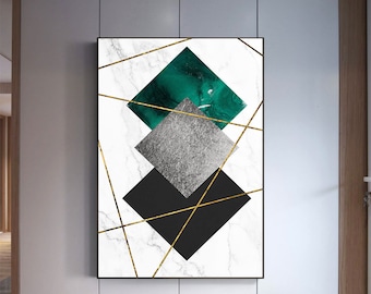 Marble background Gold Line print, wall art home decor, Geometry Emerald, Grey, Black, office decor, living room decor
