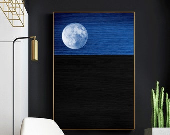 La luna sale, escandinavo moderno, nórdico monocromo, minimalista contemporáneo, nórdico contemporáneo, cielo nocturno azul oscuro, interior moderno