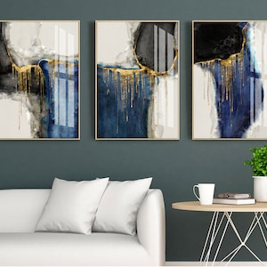 3 Sets Art&ink, Schwarz-Blau-Gold-Glitzer-Effekt, meisterhaftes Design, exotische Papierbeschaffenheit, Wandkunst zum Ausdrucken