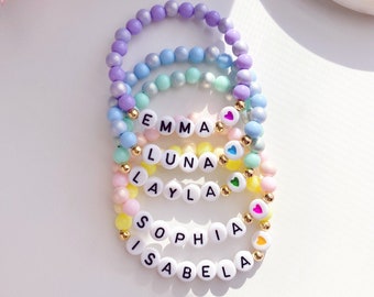 Kids Name Bracelet: Gold Filled Beads, Acrylic Letters, Swarovski Beads