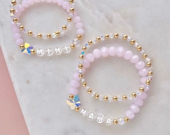 Pink Mama Mini Bracelet Set, Gold Mom Daughter Bracelet Set, Matching Mother Daughter Bracelets, Matching Bracelets, Swarovski Mama Mini Set