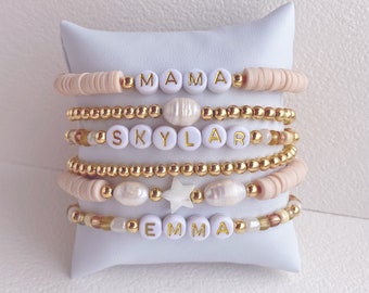 Bracelet mot personnalisé, bracelet nom, cadeau de la fête des mères, cadeau maman, bracelet maman, bracelet femme, cadeau pour maman, bracelet Heishi