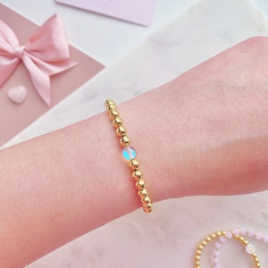 14k Gold Filled Bracelet, Blue Gold Bead Bracelet, Gold Bead Bracelet Stack, Gold Ball Bracelet, Gold Filled Beaded Bracelet, Gold Stack