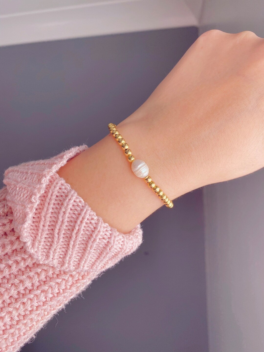 14K Gold Filled Stacking Bracelet, Fresh Water Pearl Bracelet, Women's