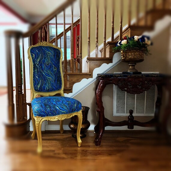 Statement Dining Room Chairs French Provincial Antique Graffiti Fabric Custom Set Of 6