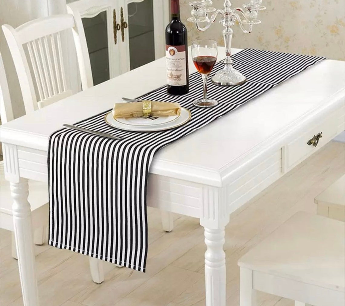 Black and white stripe table runner table centerpiece dining Etsy