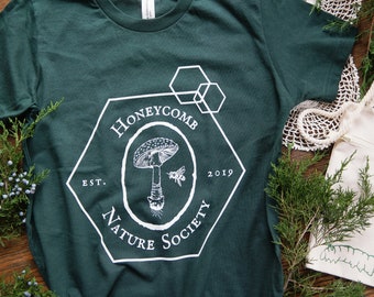 Honeycomb Nature Society Graphic Tee Shirt Kids | Homeschool Nature Mushroom Bee Wild and Free youth shirt