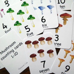 Tarjetas de números de hongos del 1 al 10 / Conteo preescolar de Charlotte Mason