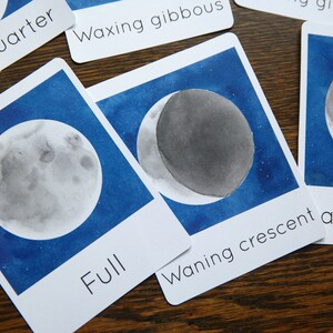 La luna pone en escena tarjetas de 3 partes / Estudios de la naturaleza de la escuela en el hogar Montessori Charlotte Mason