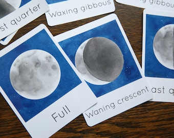 Moon stages 3-part cards | Montessori Homeschool Nature Studies Charlotte Mason