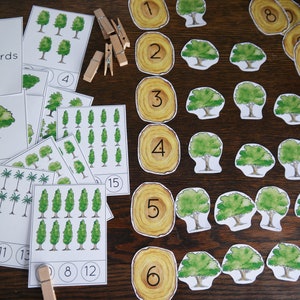 Matemáticas de Arbor - Contando tarjetas de clip y manipulativos / Estudio de la naturaleza, Charlotte Mason, Educación en el hogar, Imprimible