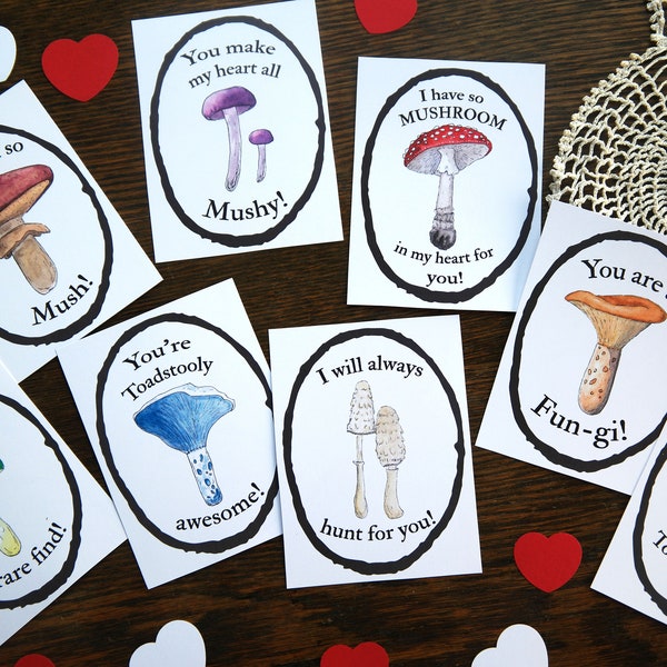 Valentine Mushroom Pun Cards Digital Printable | Nature Valentines for Naturalist, Homeschool, Classroom, or Co ops