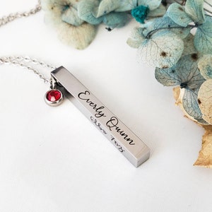 New mom birthstone necklace-Mothers Day gift for new mom-Birthstone bar necklace with name-New mom gift jewelry-Baby stats necklace