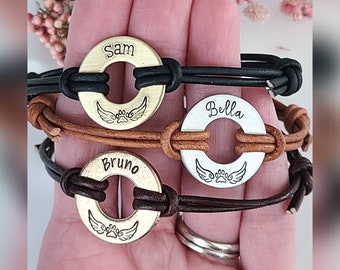 Personalisiertes Haustier-Memorial-Armband - Leder Washer mit Pfotenabdruck