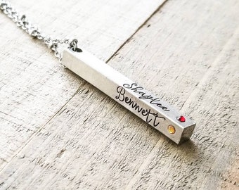 Personalisierte Geburtsstein Bar Halskette - Handgestempelter Zinn Schmuck