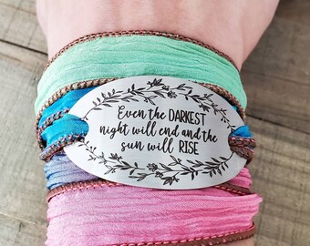 Sun Hand Dyed Silk Wrap Bracelet Yoga Bracelet Black Wrist Band Wrap Bracelet Yoga Jewelry Sun Jewelry Beach Jewlery Bohemian Wrap For Her