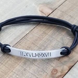Roman numeral bracelet-Leather bar bracelet-custom bracelet-personalized leather bracelet-couples bracelet-Valentines day 2023 gift