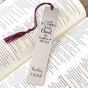 Marque-page verset de la Bible-Cadeau de baptême personnalisé-Cadeau de confirmation personnalisé-Signe-page gravé-Cadeau de groupe de jeunes-Signe-page personnalisé en métal