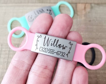 Silent Slide-On Pet ID Tag, Laser Engraved, Custom Silicone Band