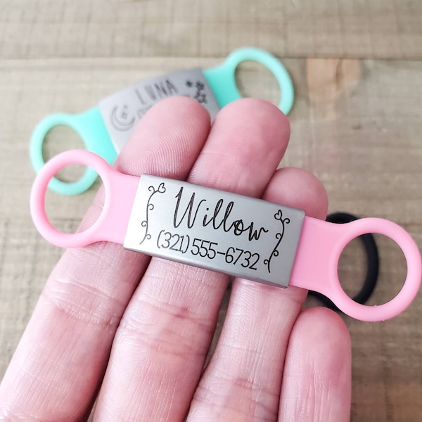 Silent Slide-On Pet ID Tag, Laser Engraved, Custom Silicone Band