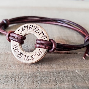 Coordinates bracelet-custom washer bracelet-Valentines day gift idea-handstamped coordinates washer bracelet-anniversary gift idea