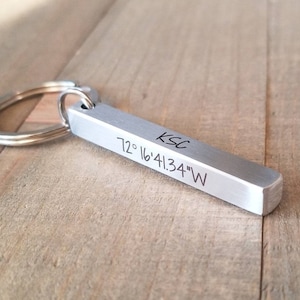 Coordinates keychain-custom coordinates keychain-personalized 4 sided bar keychain-latitude and longitude keychain-father&#39;s day gift