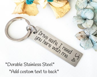 Personalisierter Drive Safe Edelstahl Schlüsselanhänger - Geschenk für Freund