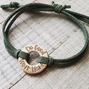 Custom bracelet-leather washer bracelet-personalized men's leather bracelet-valentines day gift boyfriend-couples initial bracelet image 2