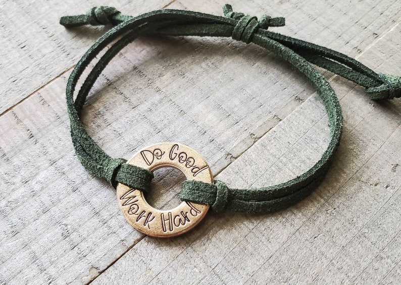Custom bracelet-leather washer bracelet-personalized men's leather bracelet-valentines day gift boyfriend-couples initial bracelet image 2