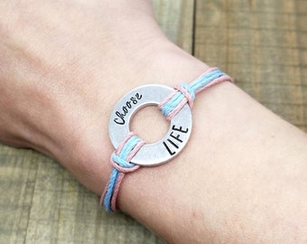 Choose Life Hemp Bracelet: Hand Stamped Washer, Pro-Life Jewelry