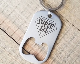 Personalisierte Papa Flaschenöffner Schlüsselbund, Super Papa Geschenk