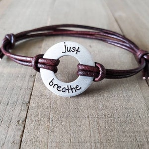 Custom bracelet-leather washer bracelet-personalized men's leather bracelet-valentines day gift boyfriend-couples initial bracelet image 3