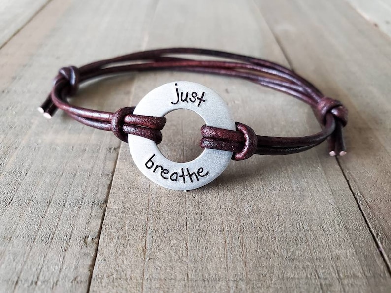 Custom bracelet-leather washer bracelet-personalized men's leather bracelet-valentines day gift boyfriend-couples initial bracelet image 3