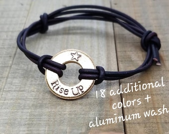 Hamilton bracelet-hand stamped bracelet-Rise up-Hamilton fan-Hamilton gift-Washer bracelet-genuine leather-faux suede-adjustable bracelet