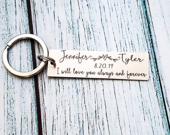 Paare Schlüsselanhänger-Valentinstag Geschenk für ihn-Personalisierte Valentinstag Geschenk-Custom Name Schlüsselanhänger-Jubiläum Datum Schlüsselanhänger
