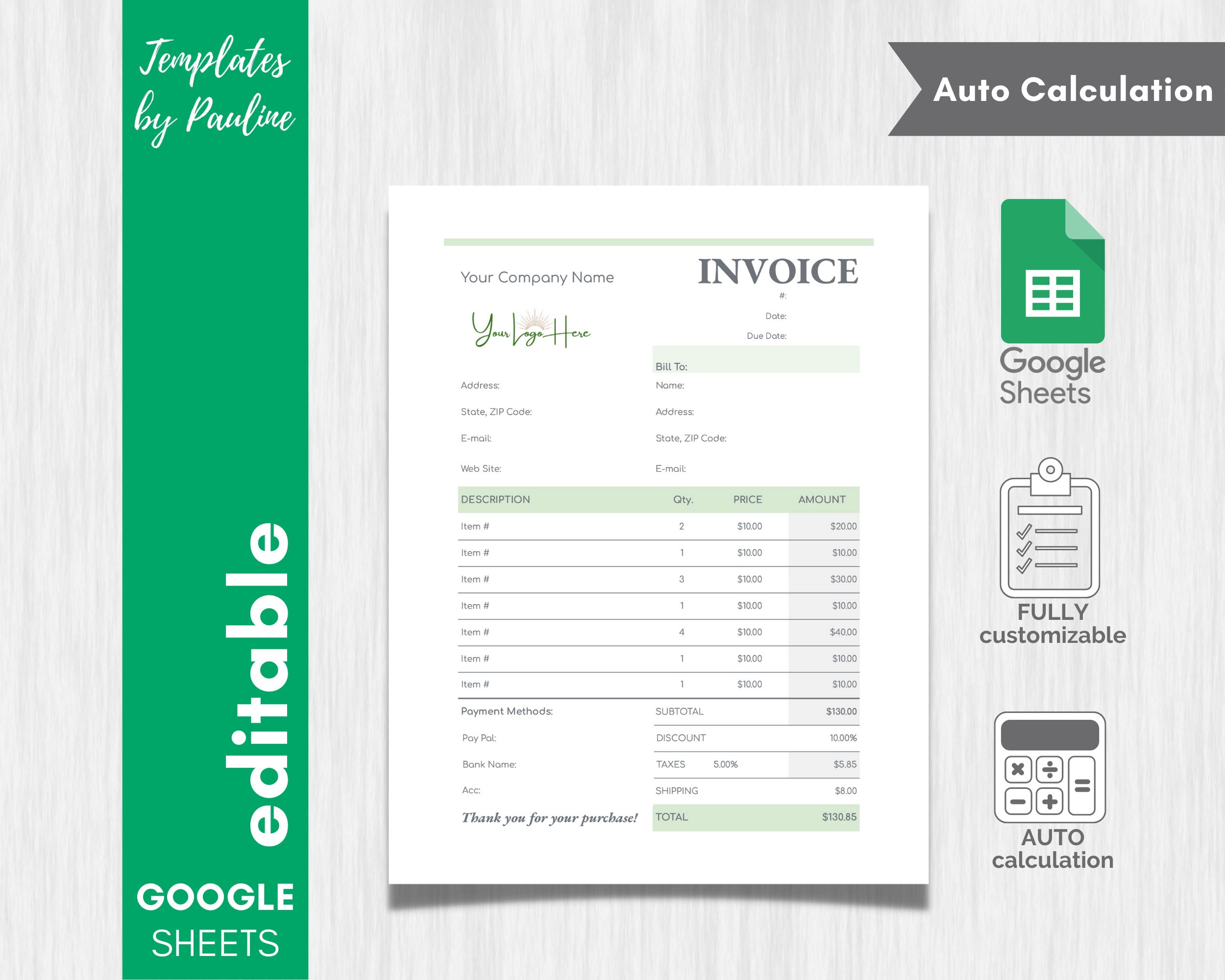 invoice template google sheets printable business invoice etsy