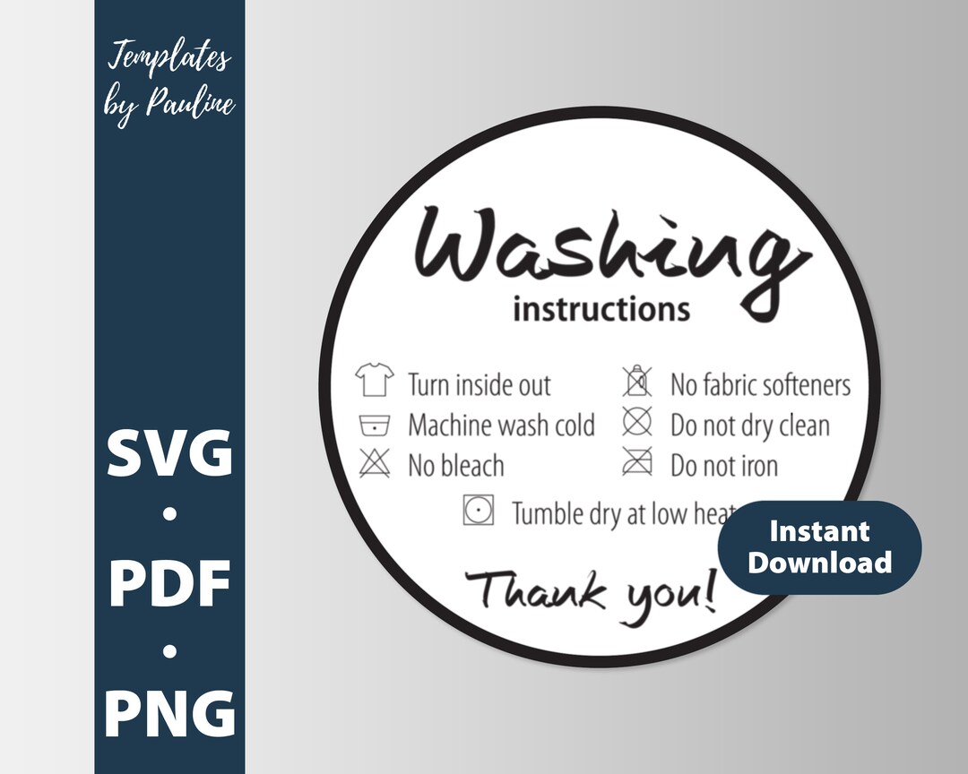 Simple Print and Cut Washing Instructions Card. Round Tshirt Care Cards ...