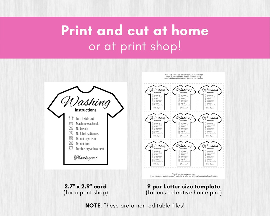 Printable Shirt Care Instruction Card. Simple Tshirt Care - Etsy