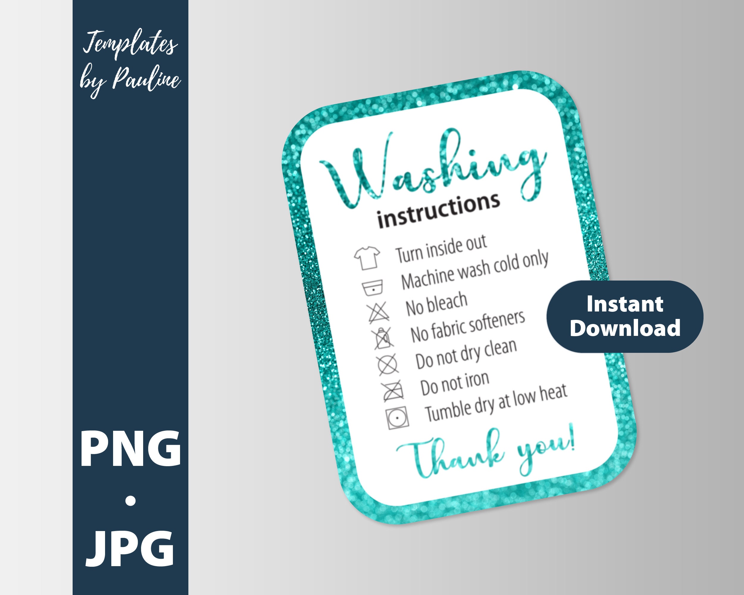Printable Tshirt care instructions card PNG. Turquoise t shirt | Etsy