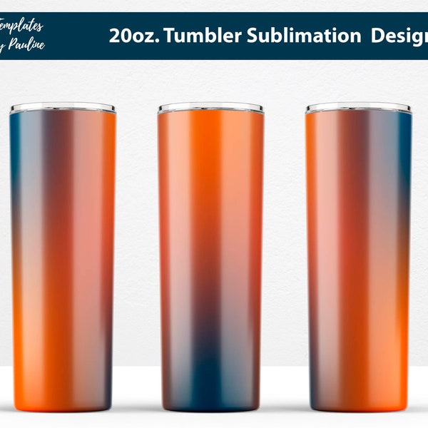 Seamless 20oz skinny tumbler sublimation designs. Orange / Navy Blue Ombre skinny tumbler wrap. Straight and tapered sublime template. S0041