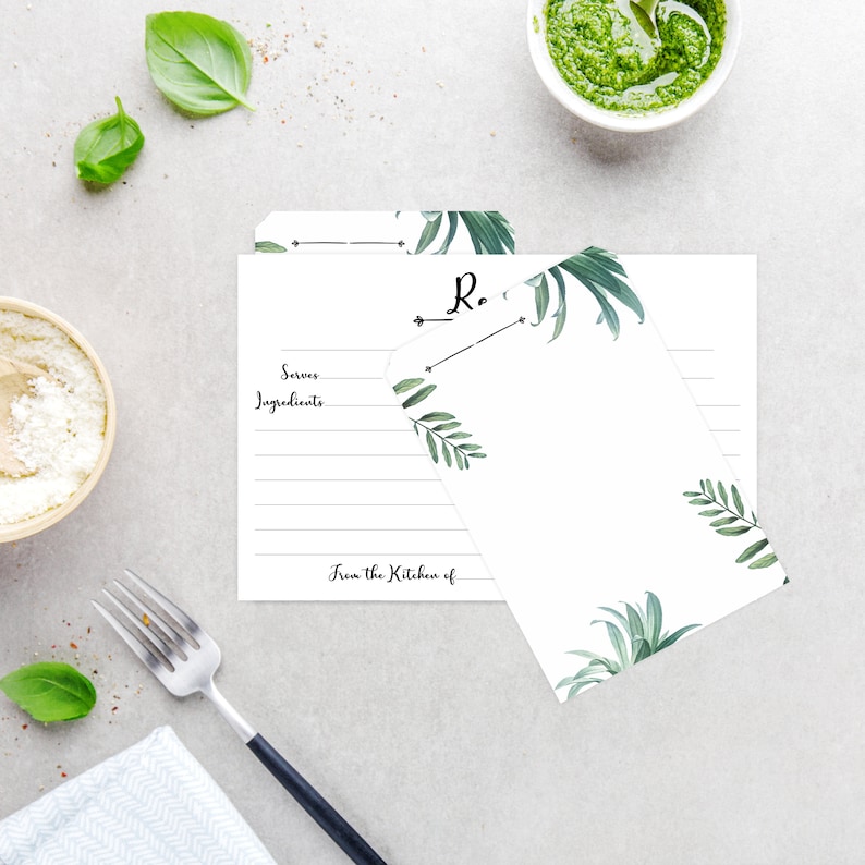Printable recipe card dividers 4x6 inches. Greenery diy Etsy