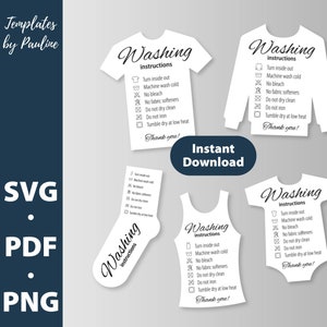 Print and cut clothing washing instructions card SVG bundle. Apparel care cards svg. Garment care instructions SVG files for Cricut. PC008-3