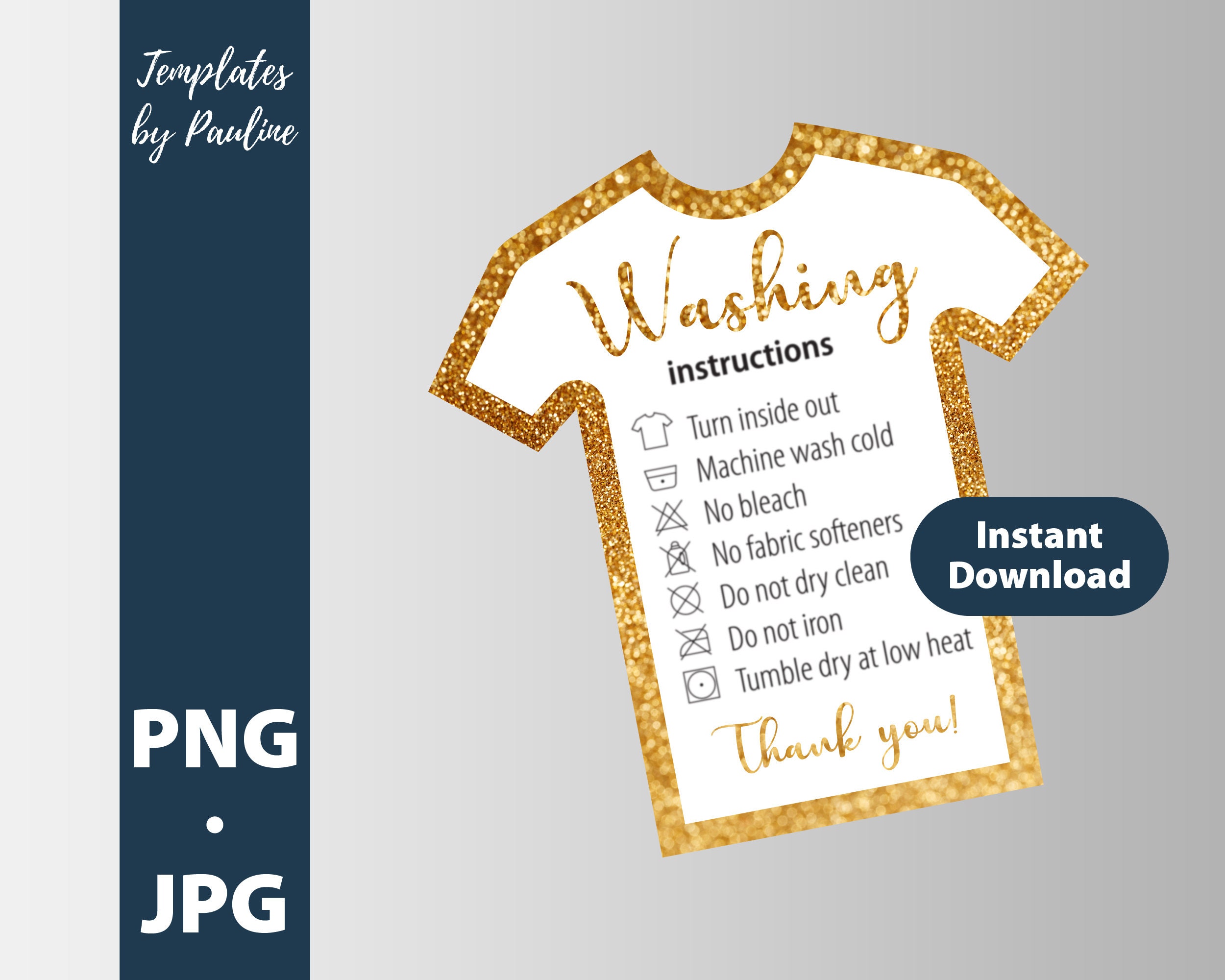 Printable Tshirt Care Instructions Card Png Gold T Shirt Care Etsy
